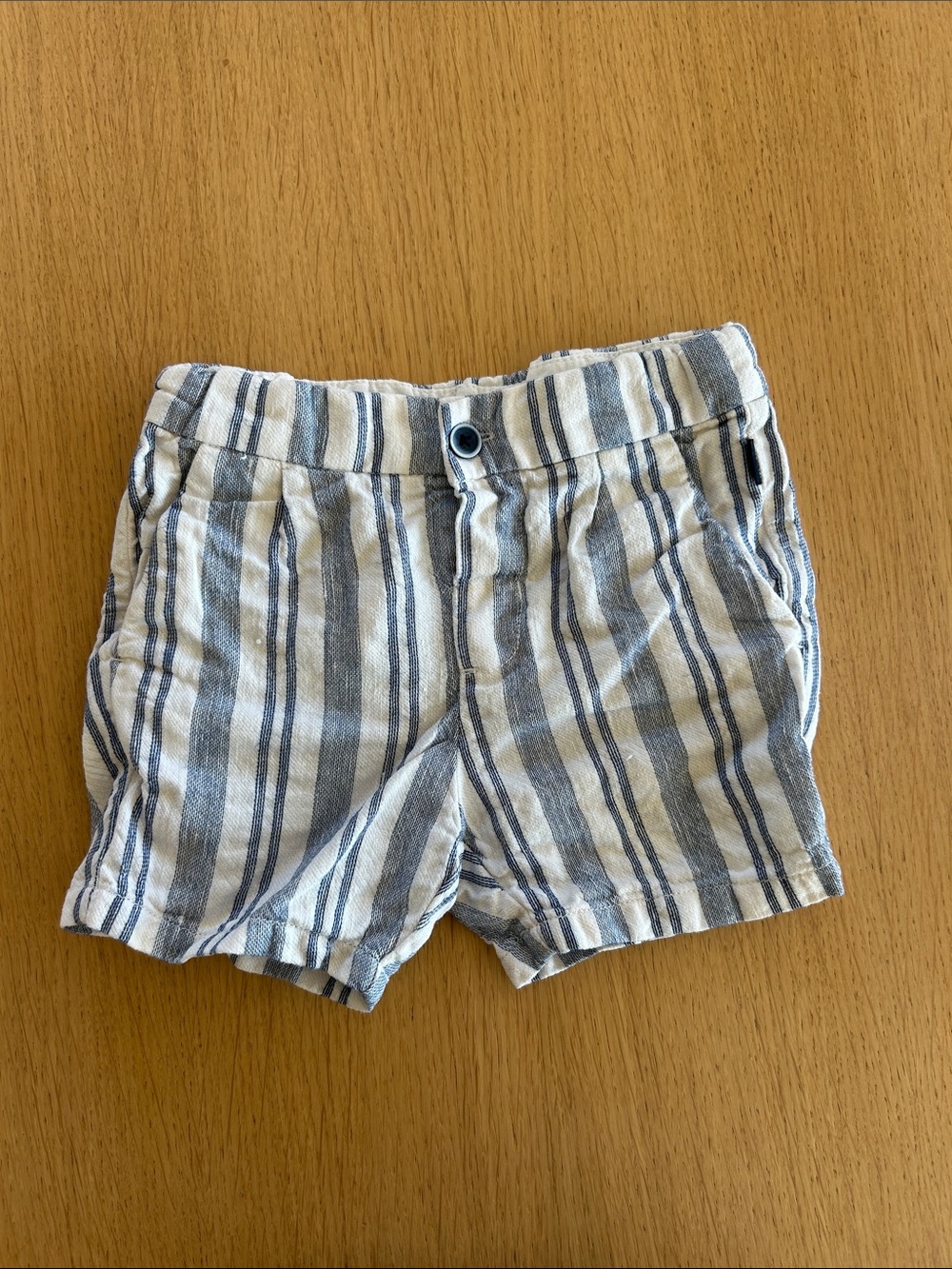 Mayoral Blue and White Striped Linen-Blend Kids Shorts